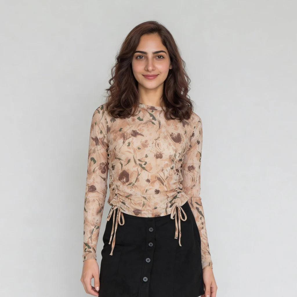 Slim Fit Full Sleeve Top With Ruching At Sides