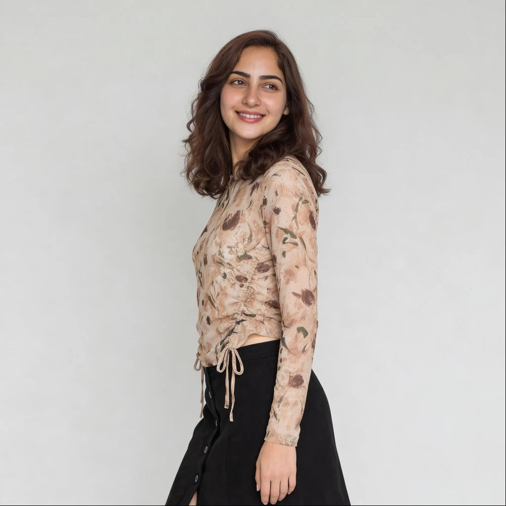 Slim Fit Full Sleeve Top With Ruching At Sides
