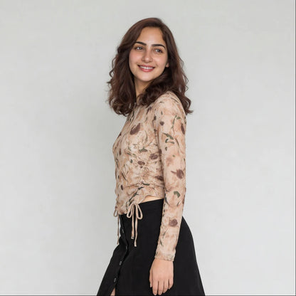 Slim Fit Full Sleeve Top With Ruching At Sides