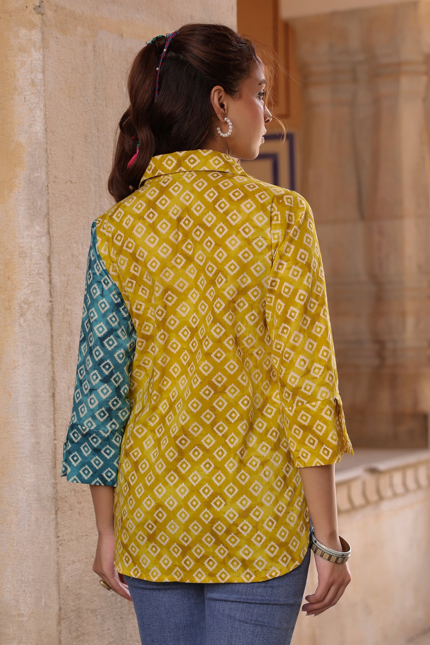 Yellow casual printed shirt women