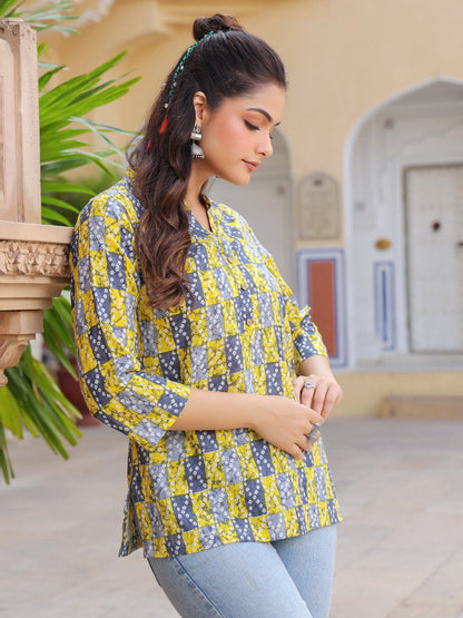 Yellow mandarin collar casual top