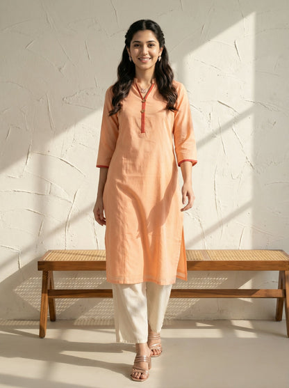 Peach Mul Kurta Set