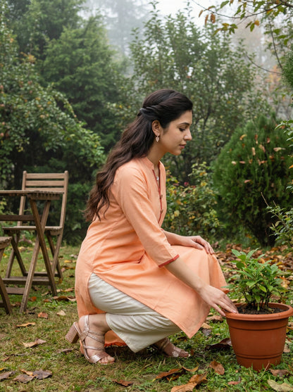 Peach Mul Kurta Set