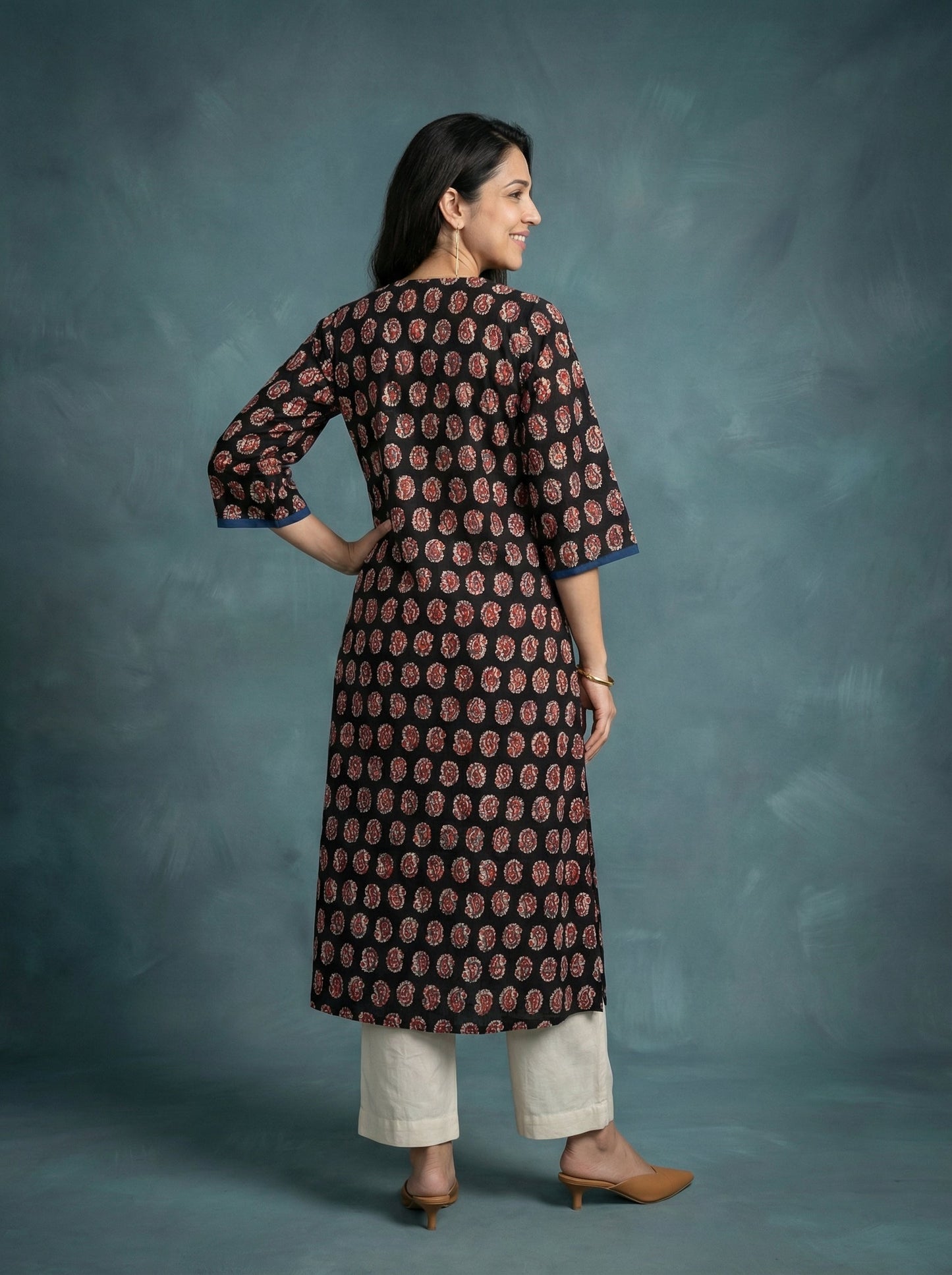 Jazz Waves Cotton Black/Red Yoke Kurta