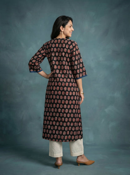 Jazz Waves Cotton Black/Red Yoke Kurta