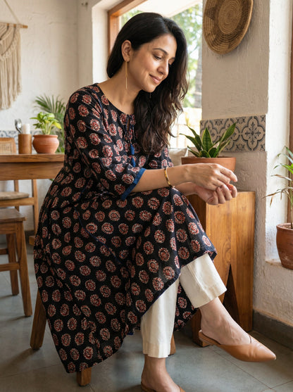 Jazz Waves Cotton Black/Red Yoke Kurta