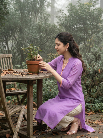 Lavender Mul Cotton Kurta