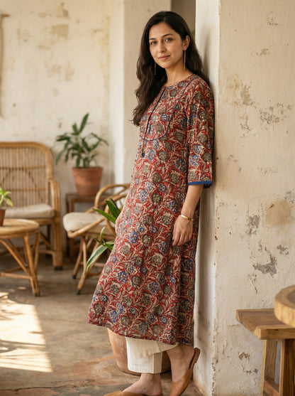Jazz Waves Cotton Beige/Red-Blue Yoke Kurta