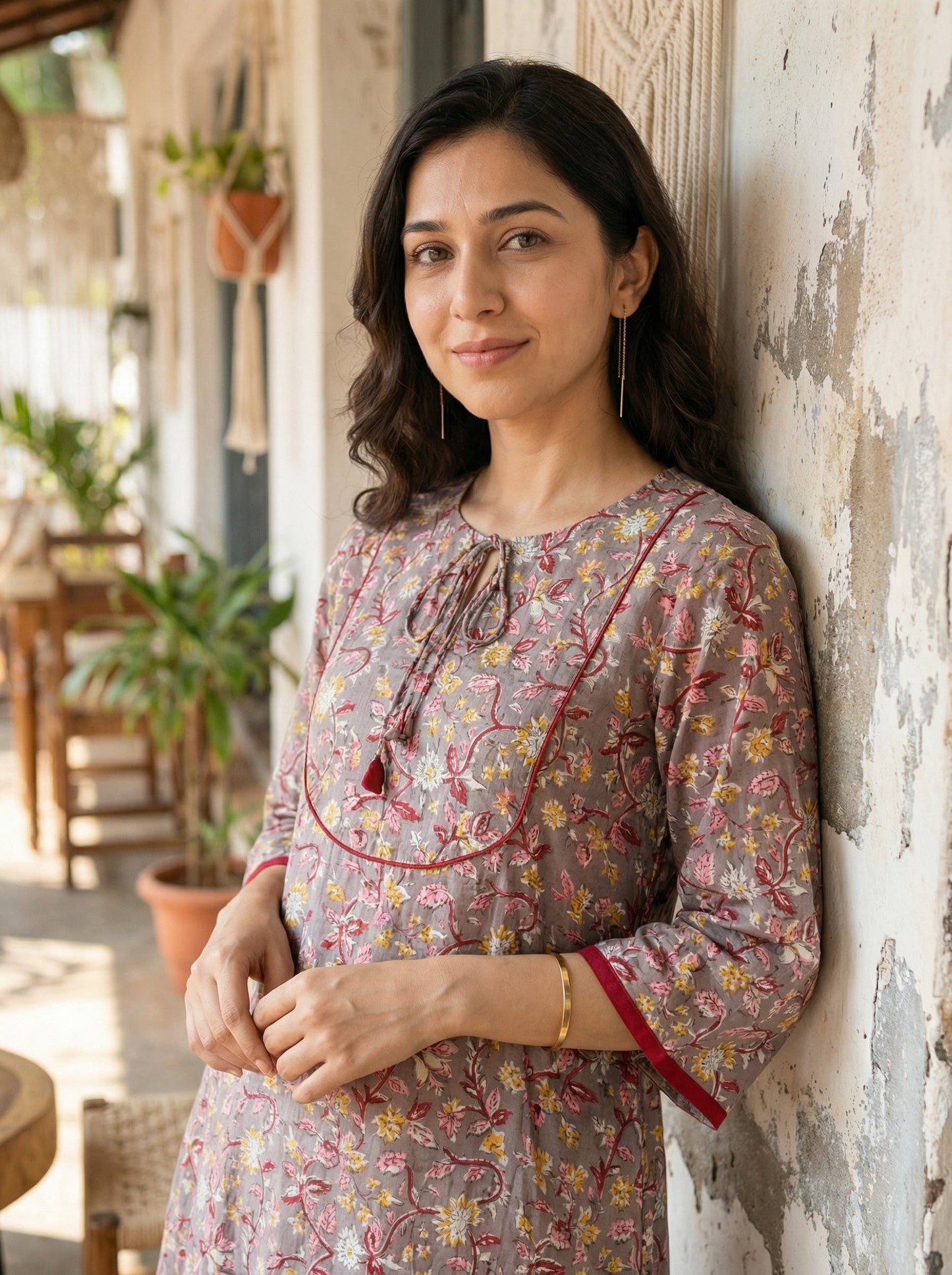 Jazz Waves Cotton Taupe Grey/Floral Jaal Yoke Kurta