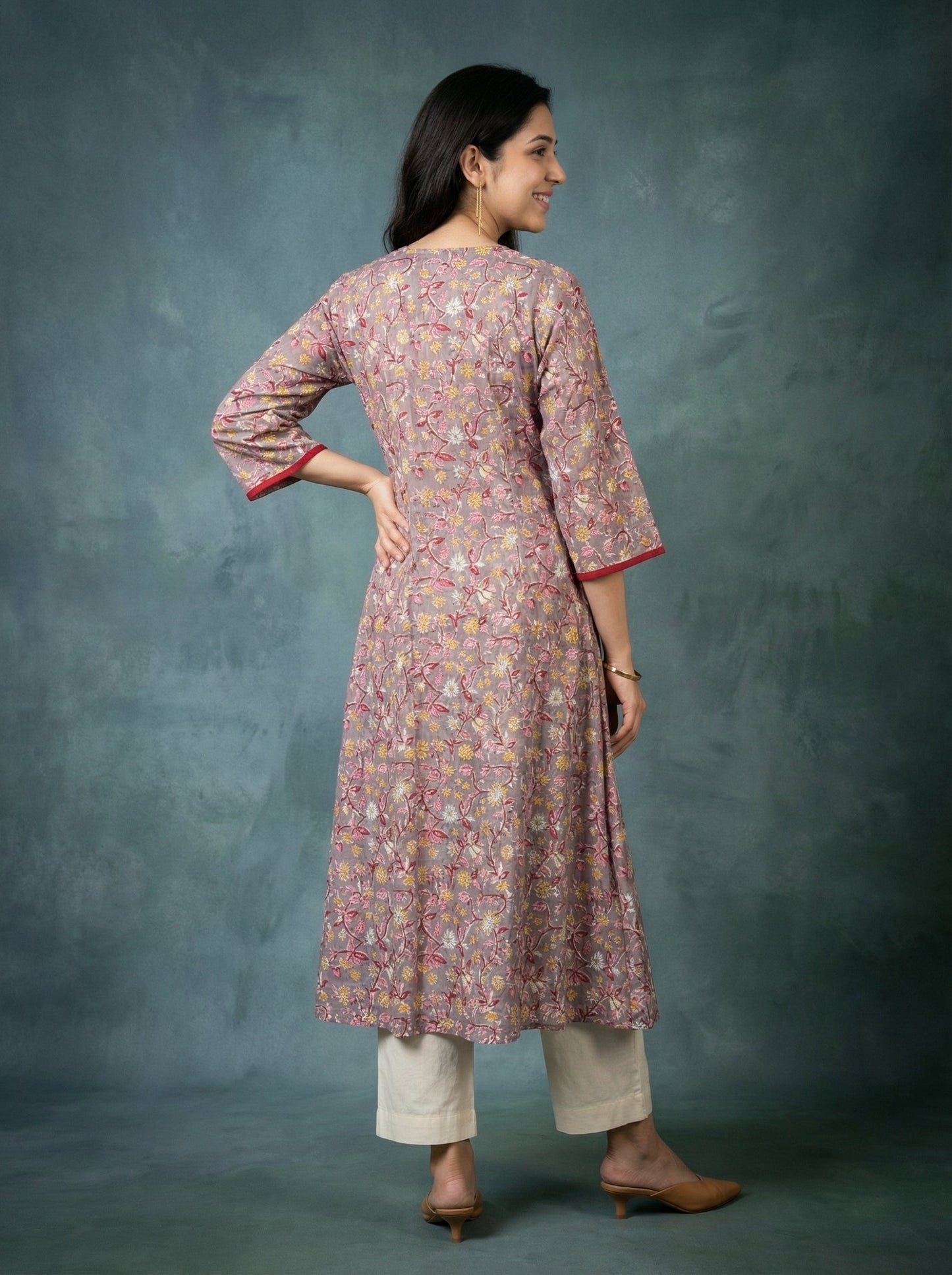 Jazz Waves Cotton Taupe Grey/Floral Jaal Yoke Kurta