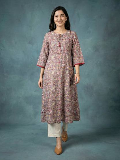 Jazz Waves Cotton Taupe Grey/Floral Jaal Yoke Kurta