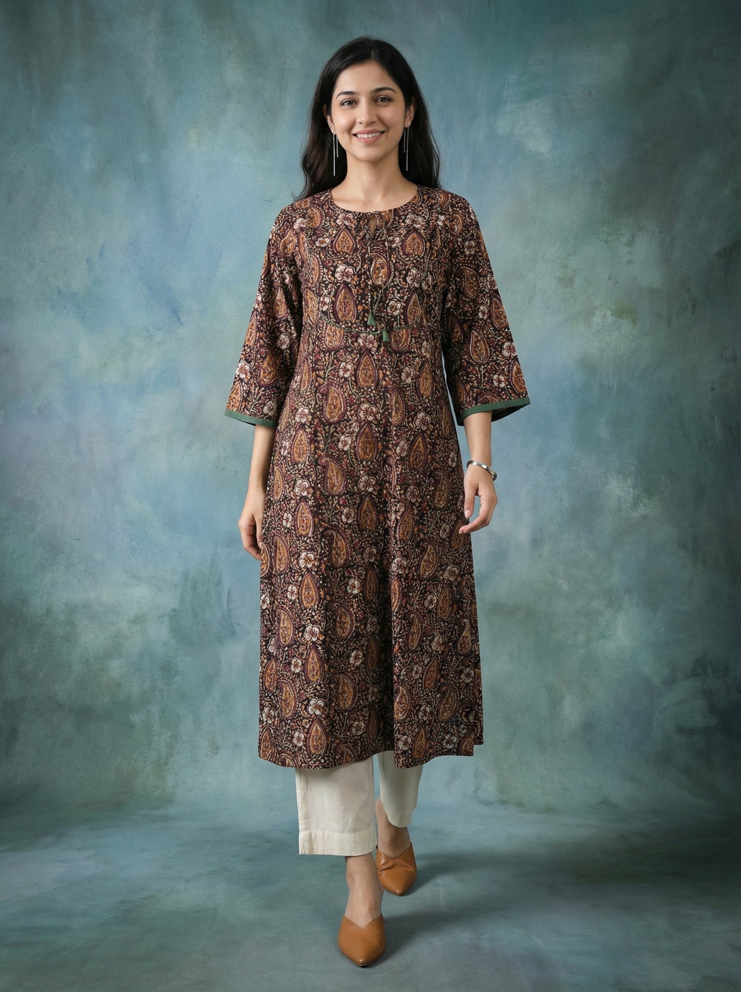 Jazz Waves Cotton Black/Brown Yoke Kurta