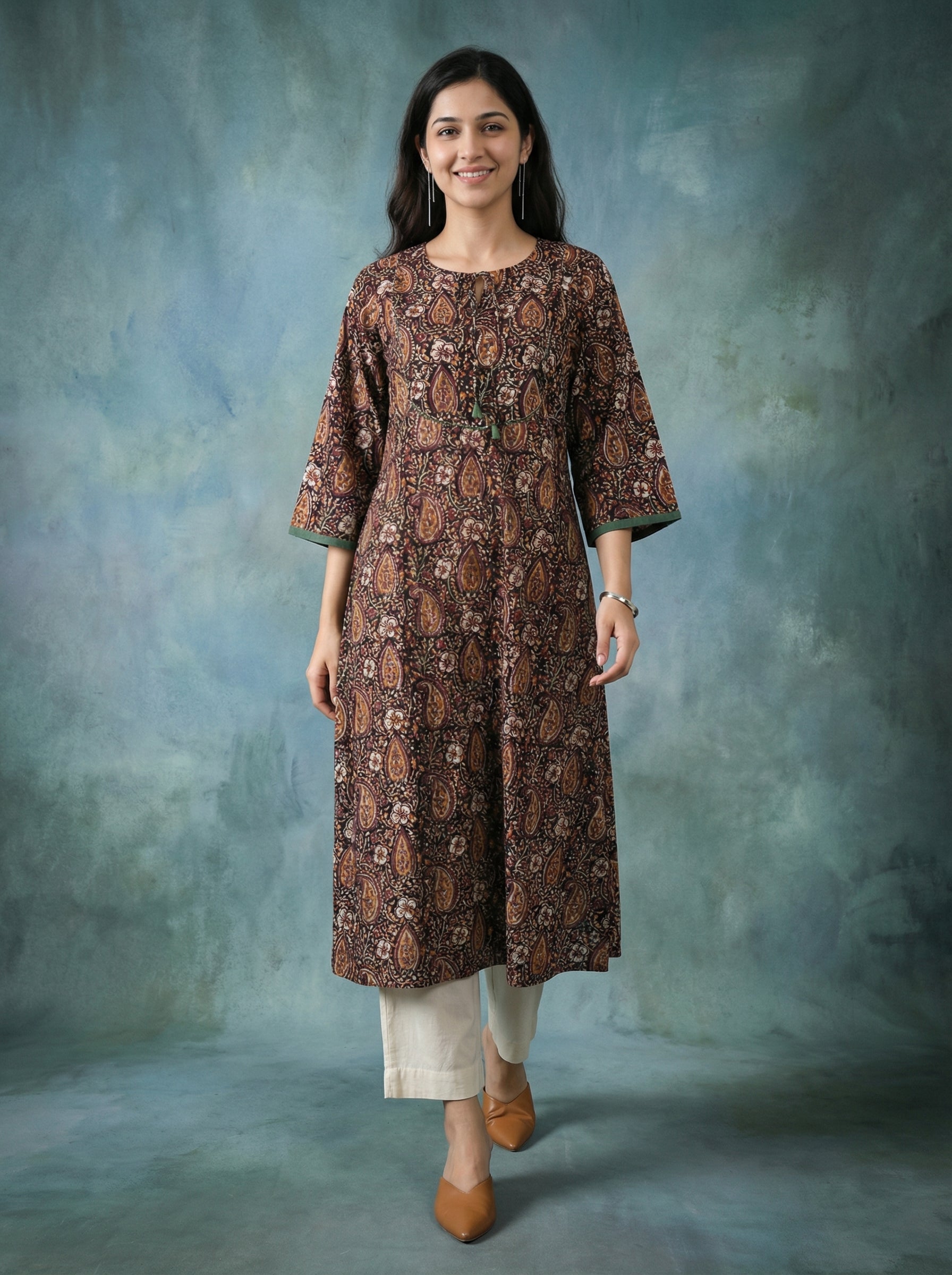 Jazz Waves Cotton Black/Brown Yoke Kurta