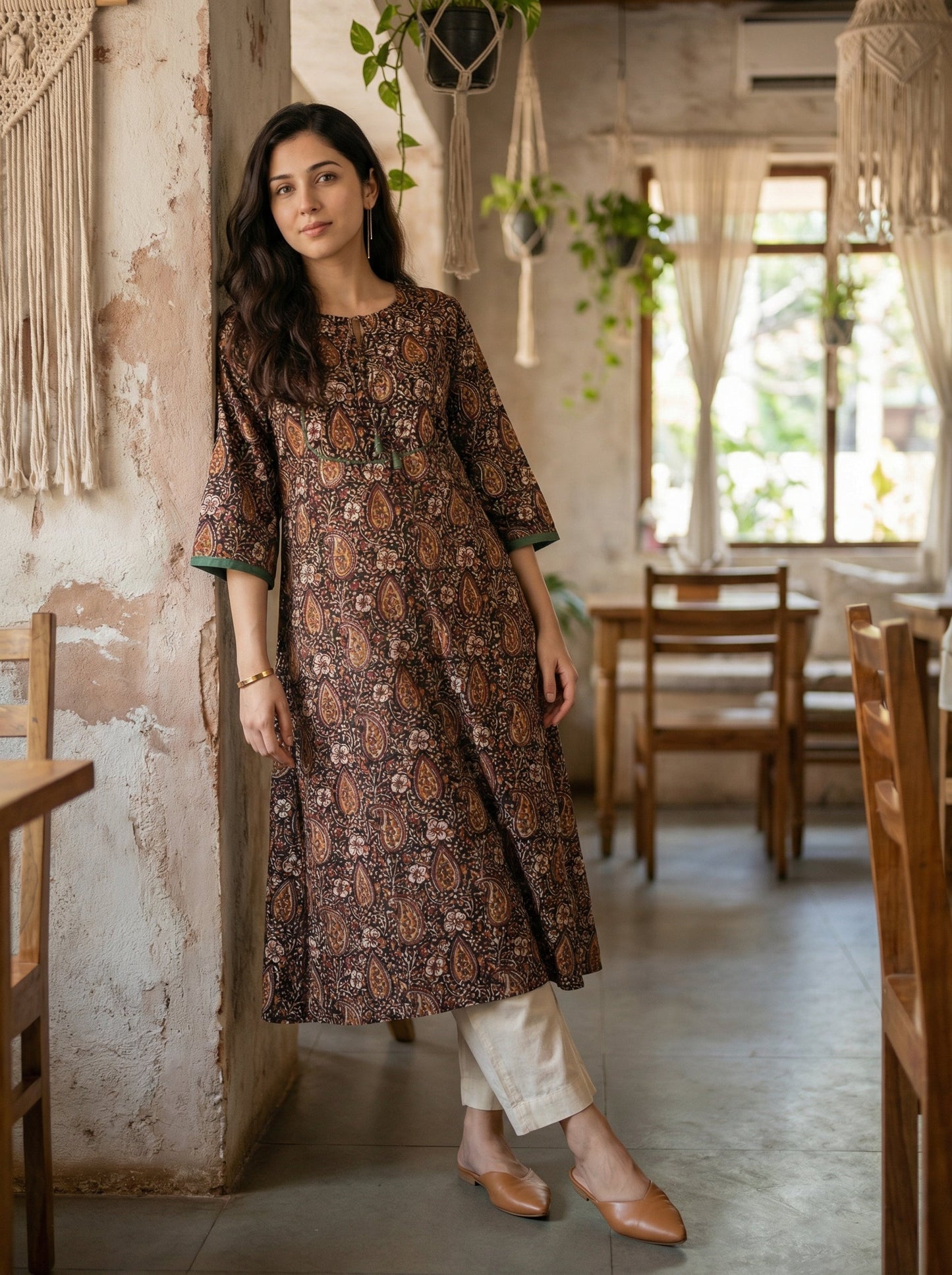 Jazz Waves Cotton Black/Brown Yoke Kurta