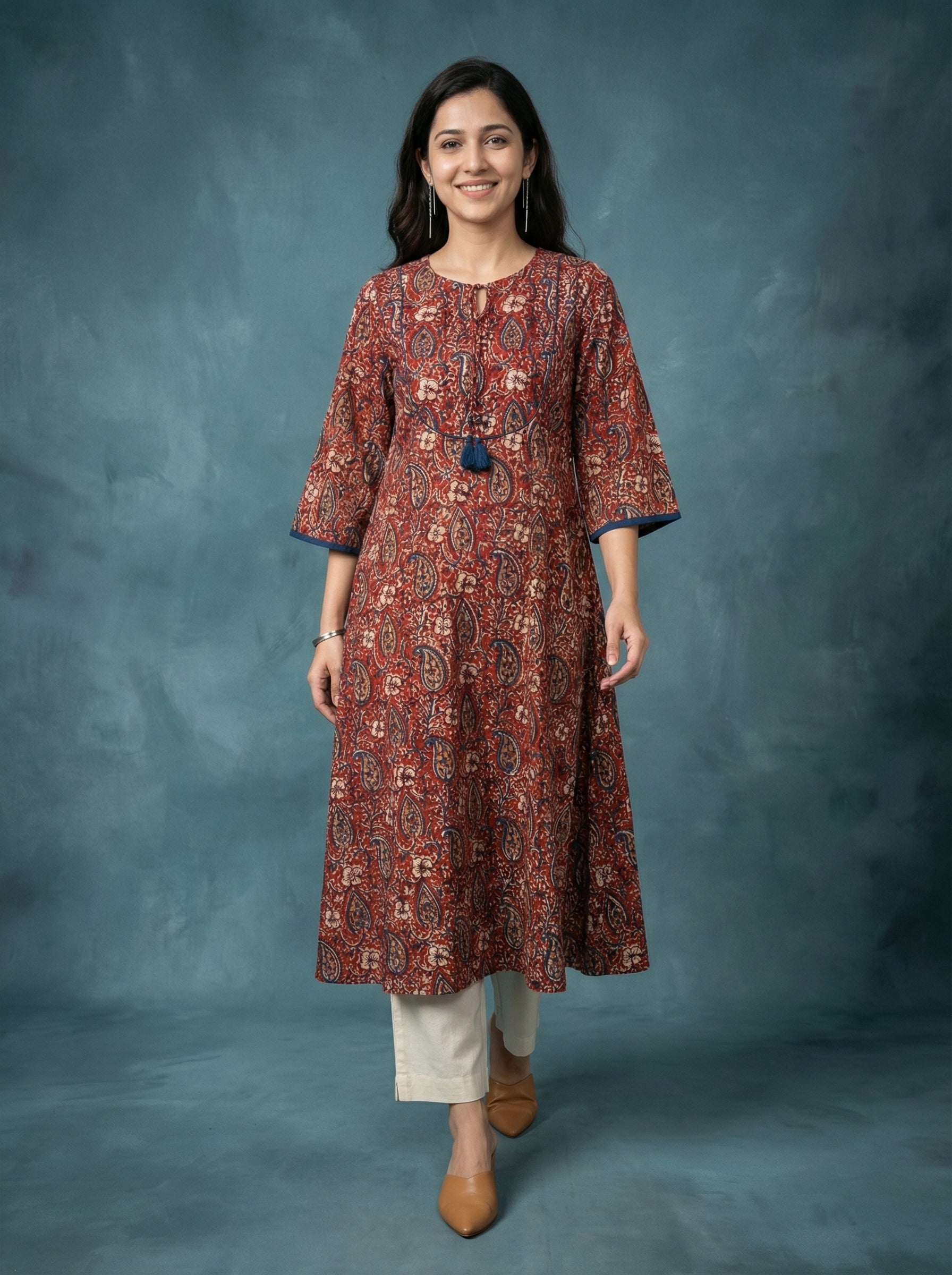 Jazz Waves Cotton Maroon/Brown Yoke Kurta