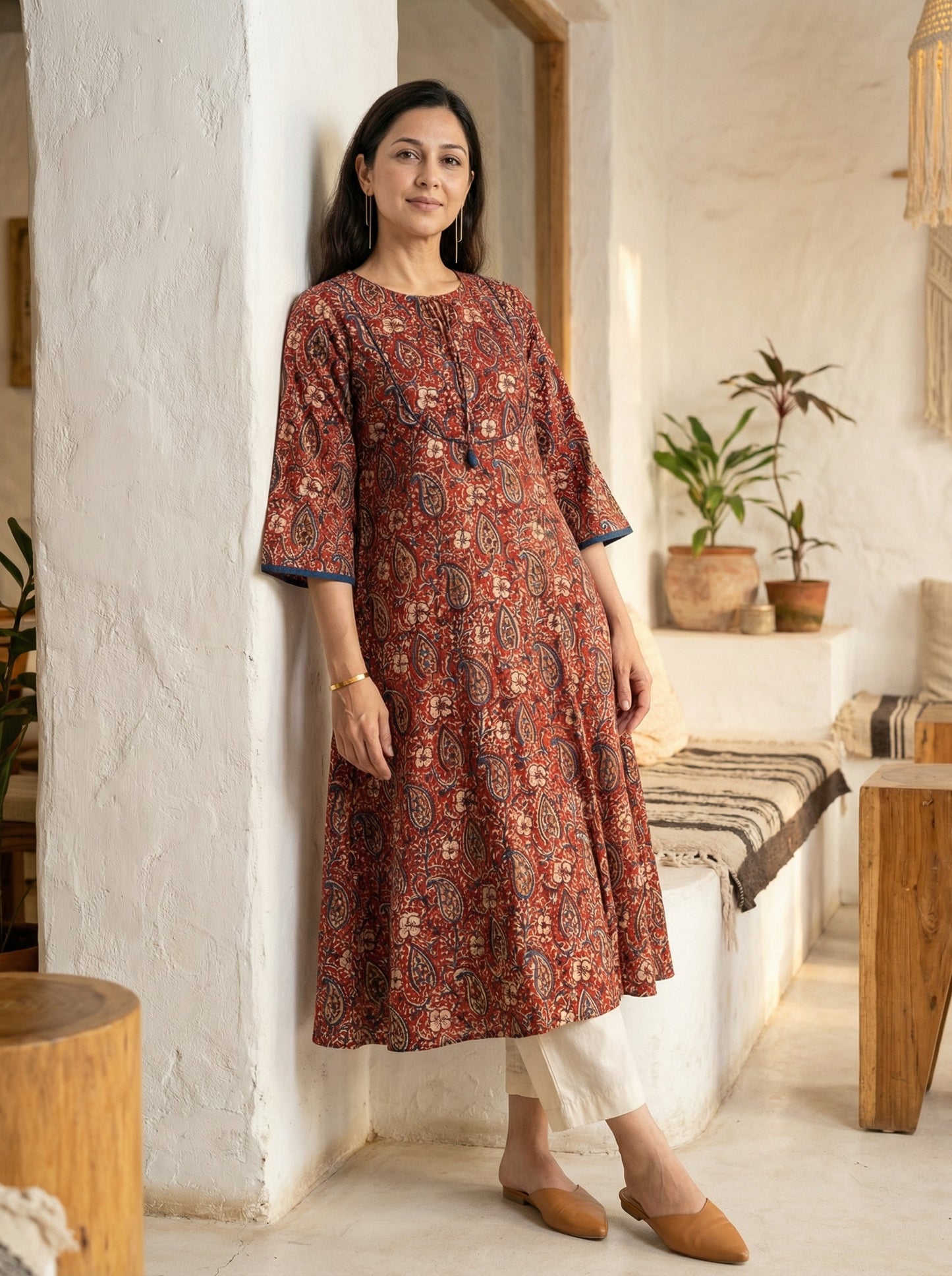 Jazz Waves Cotton Maroon/Brown Yoke Kurta