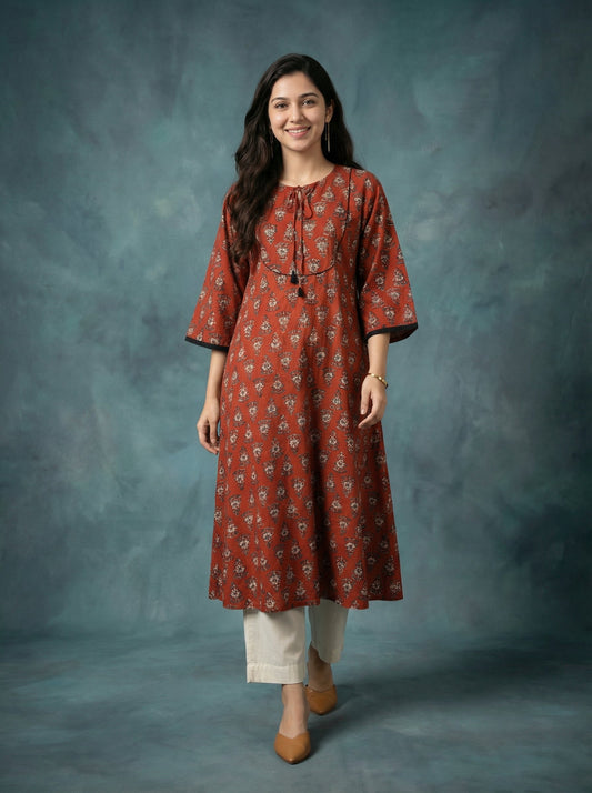 Jazz Waves Cotton Dark Maroon Yoke Kurta