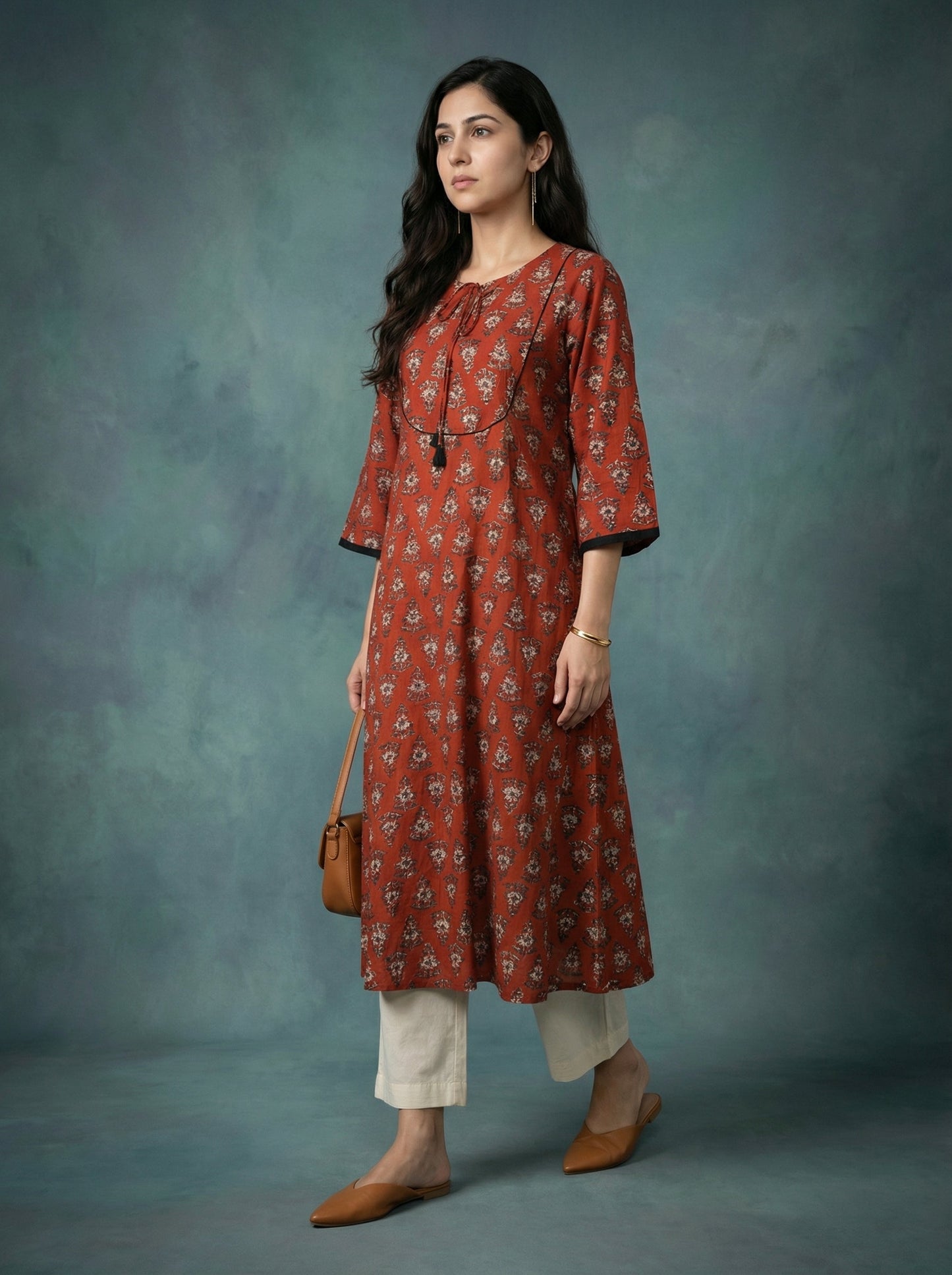 Jazz Waves Cotton Dark Maroon Yoke Kurta