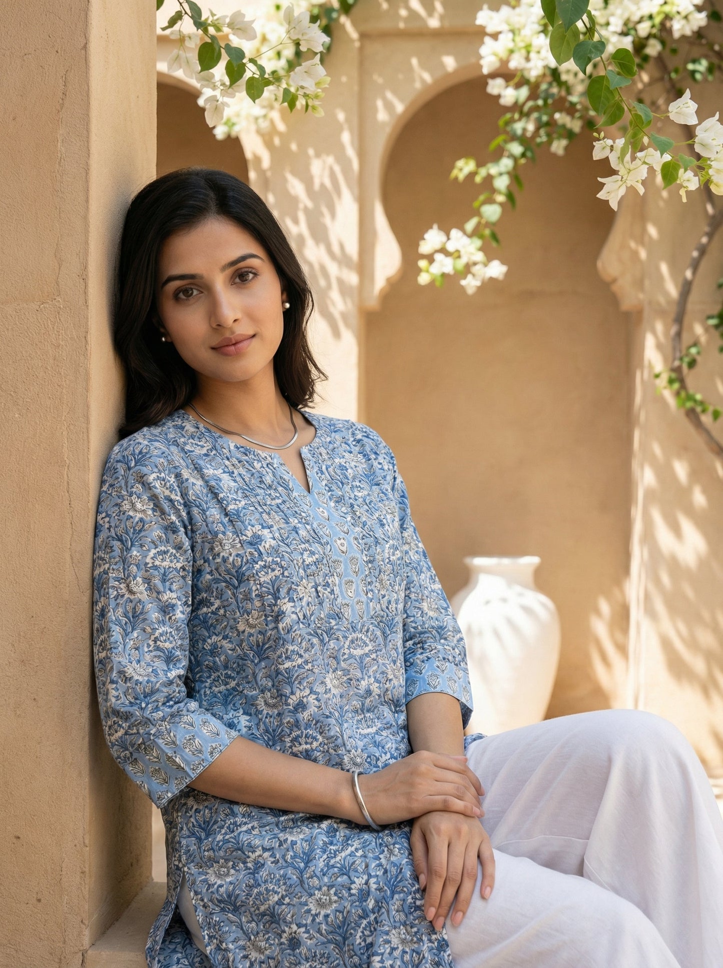 Sky Blue Yoke Pintuck Kurta