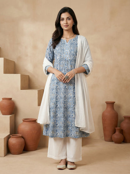 Sky Blue Yoke Pintuck Kurta