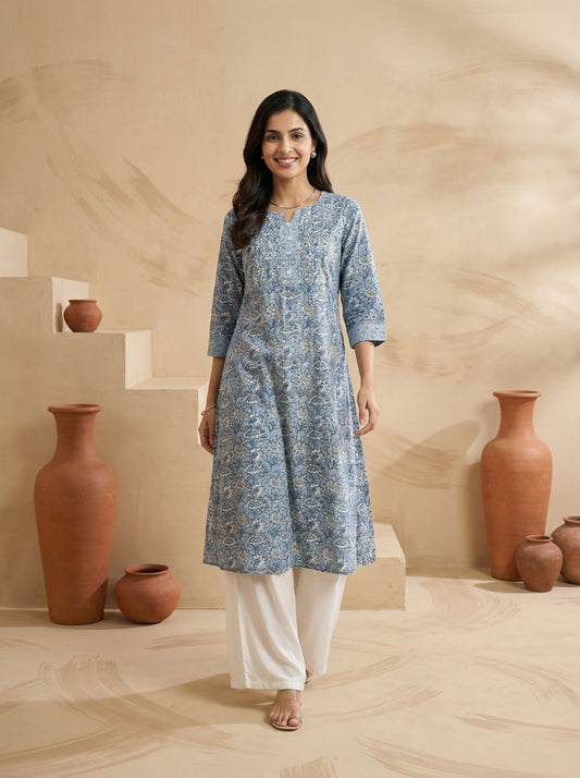 Sky Blue Yoke Pintuck Kurta