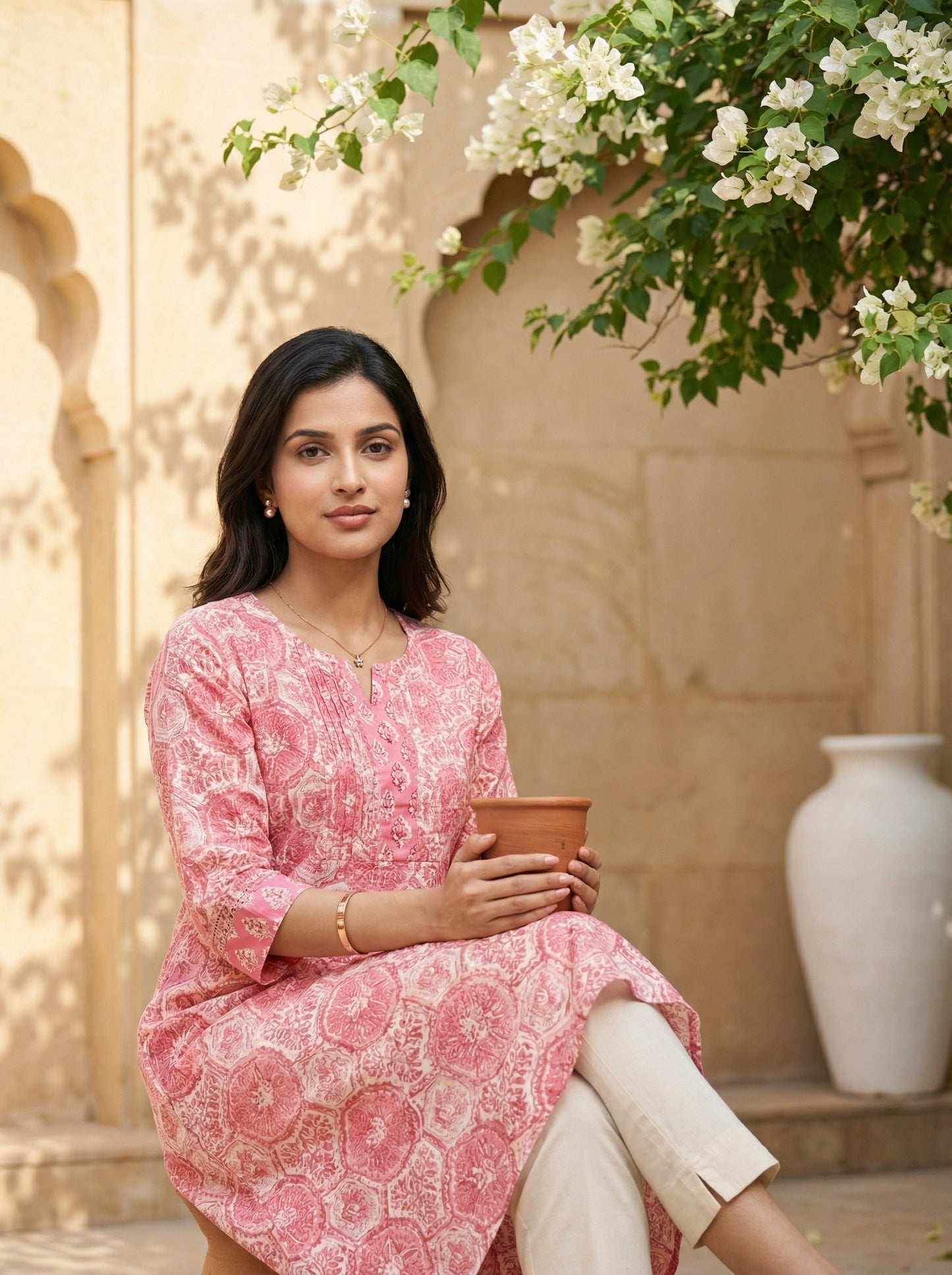 Pink Yoke Pintuck Kurta