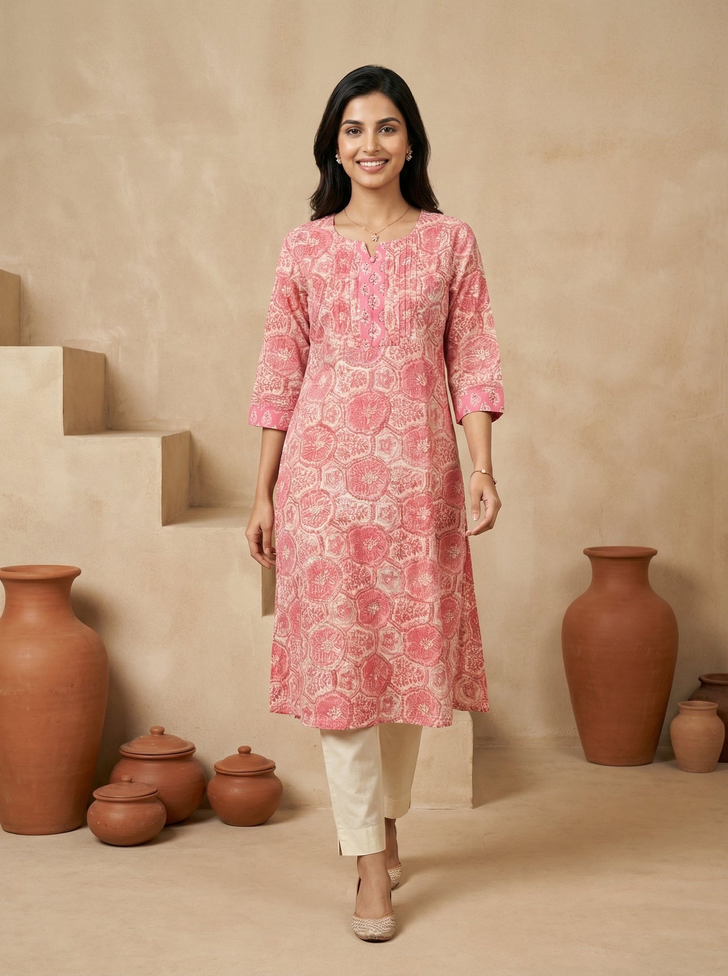 Pink Yoke Pintuck Kurta