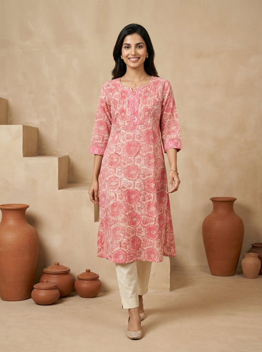 Pink Yoke Pintuck Kurta