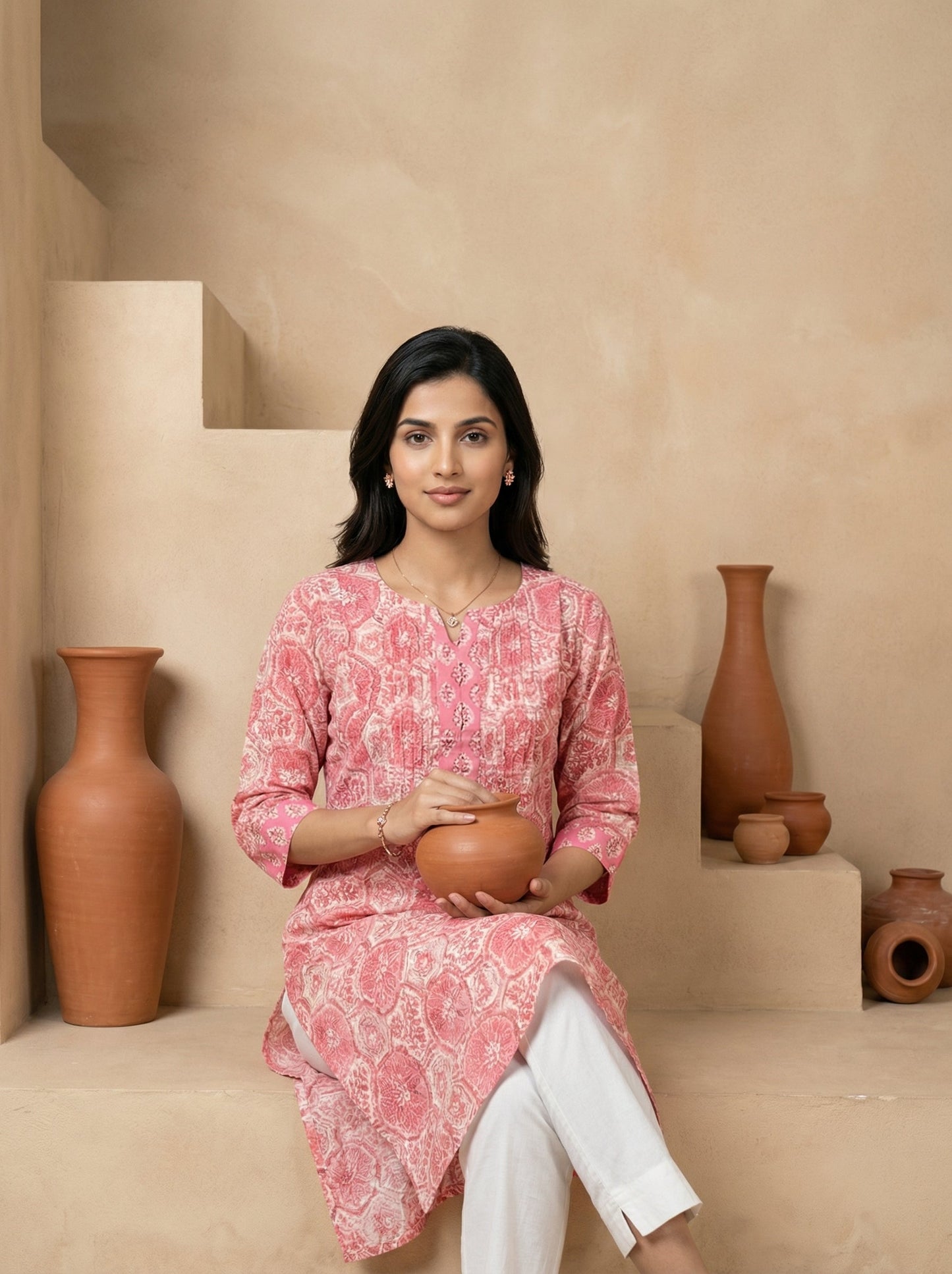 Pink Yoke Pintuck Kurta