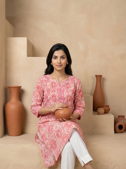 Pink Yoke Pintuck Kurta