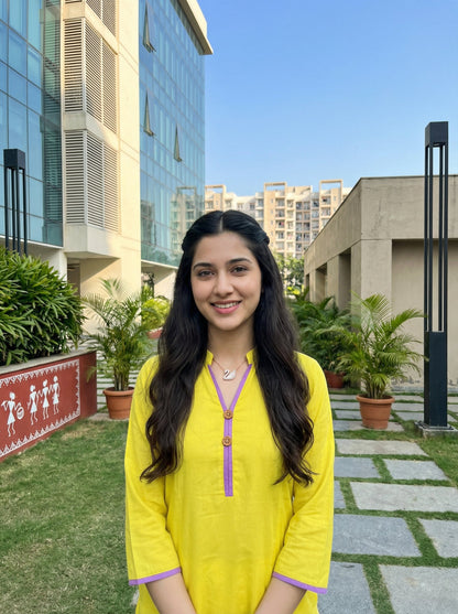 Yellow Mul Cotton Kurta