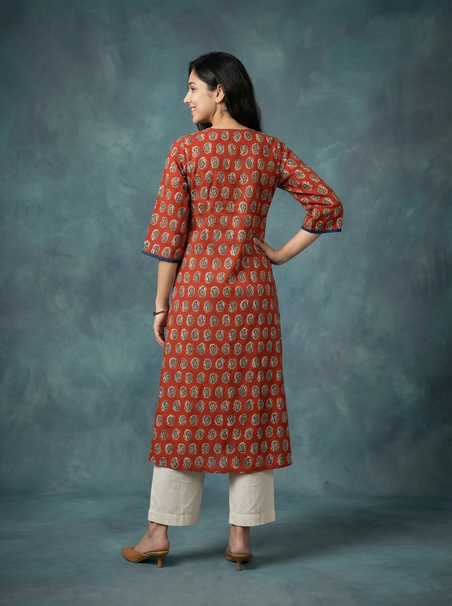 Jazz Waves Cotton Maroon/Brown Paisley Yoke Kurta