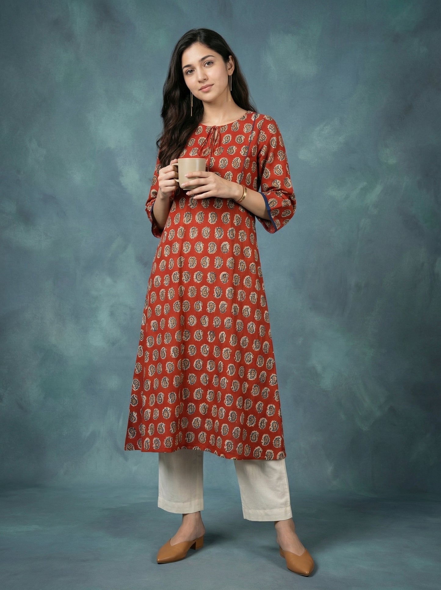 Jazz Waves Cotton Maroon/Brown Paisley Yoke Kurta