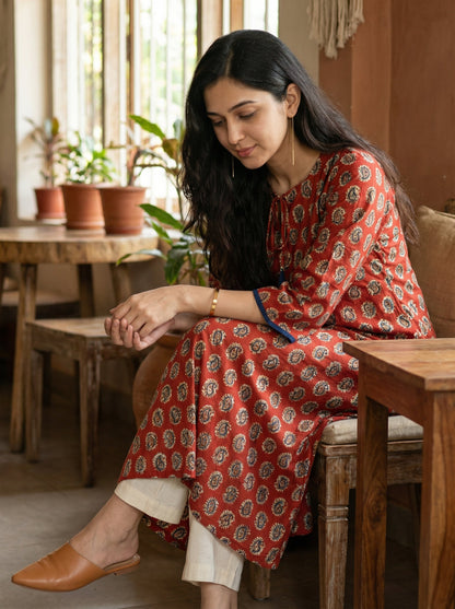Jazz Waves Cotton Maroon/Brown Paisley Yoke Kurta