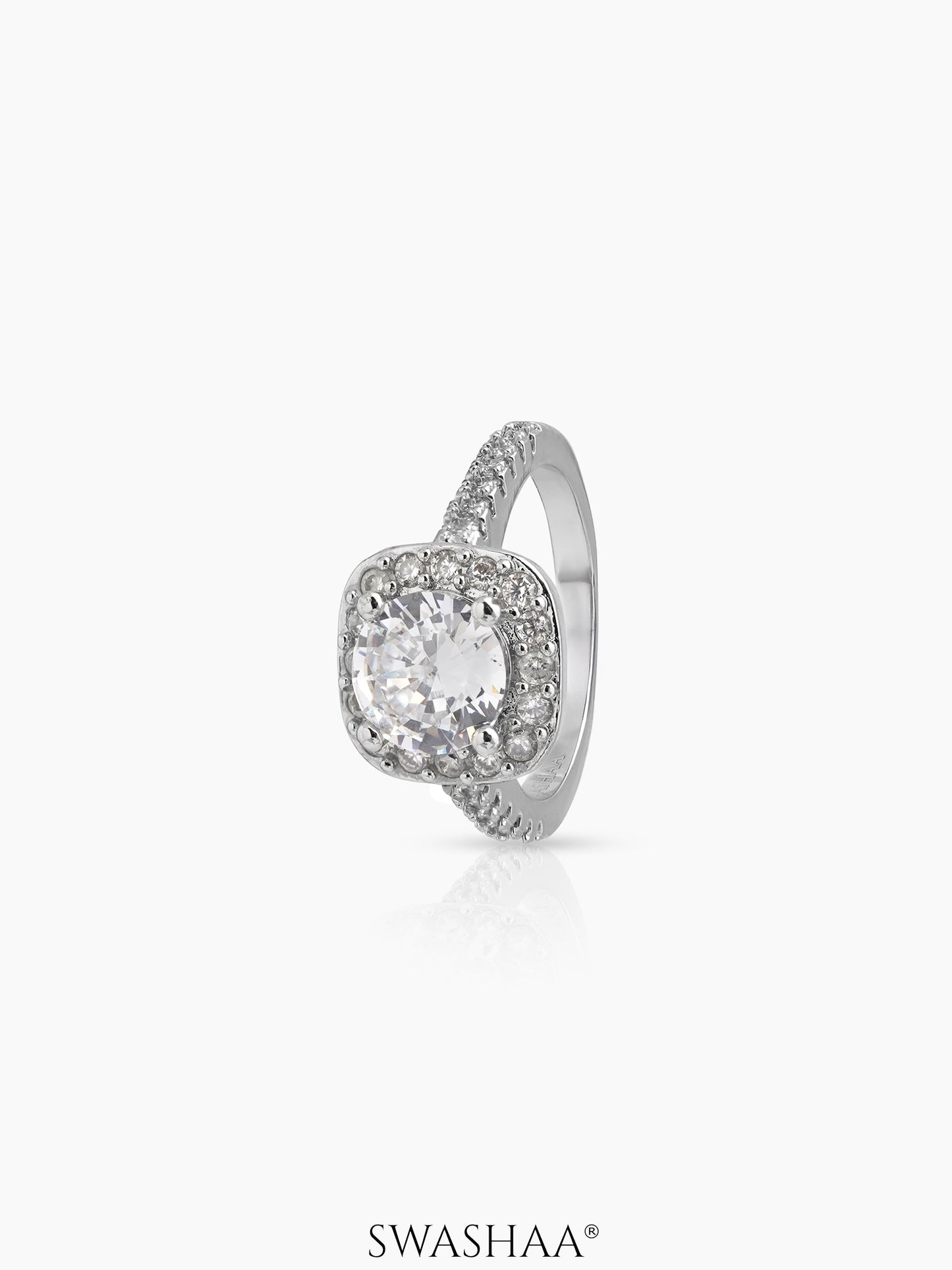 Zariel Cushion Silver Diamond Solitaire Women's Ring