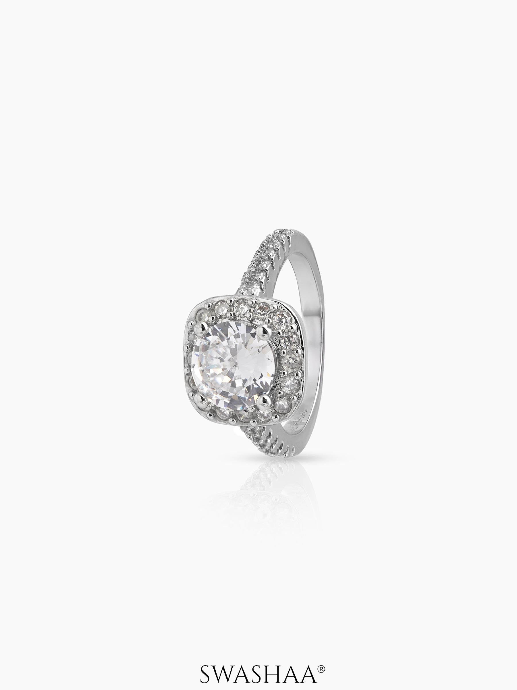 Zariel Cushion Silver Diamond Solitaire Women's Ring