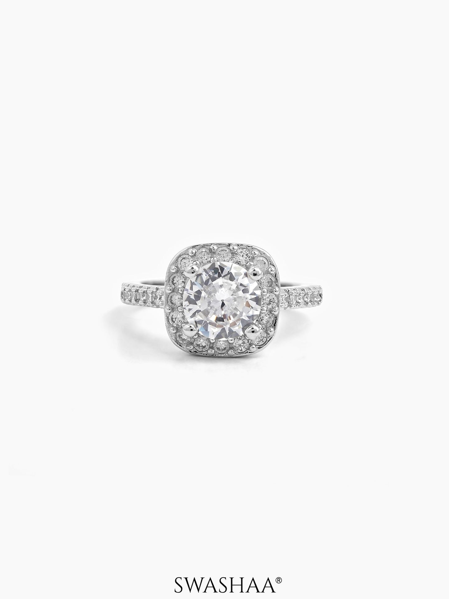 Zariel Cushion Silver Diamond Solitaire Women's Ring