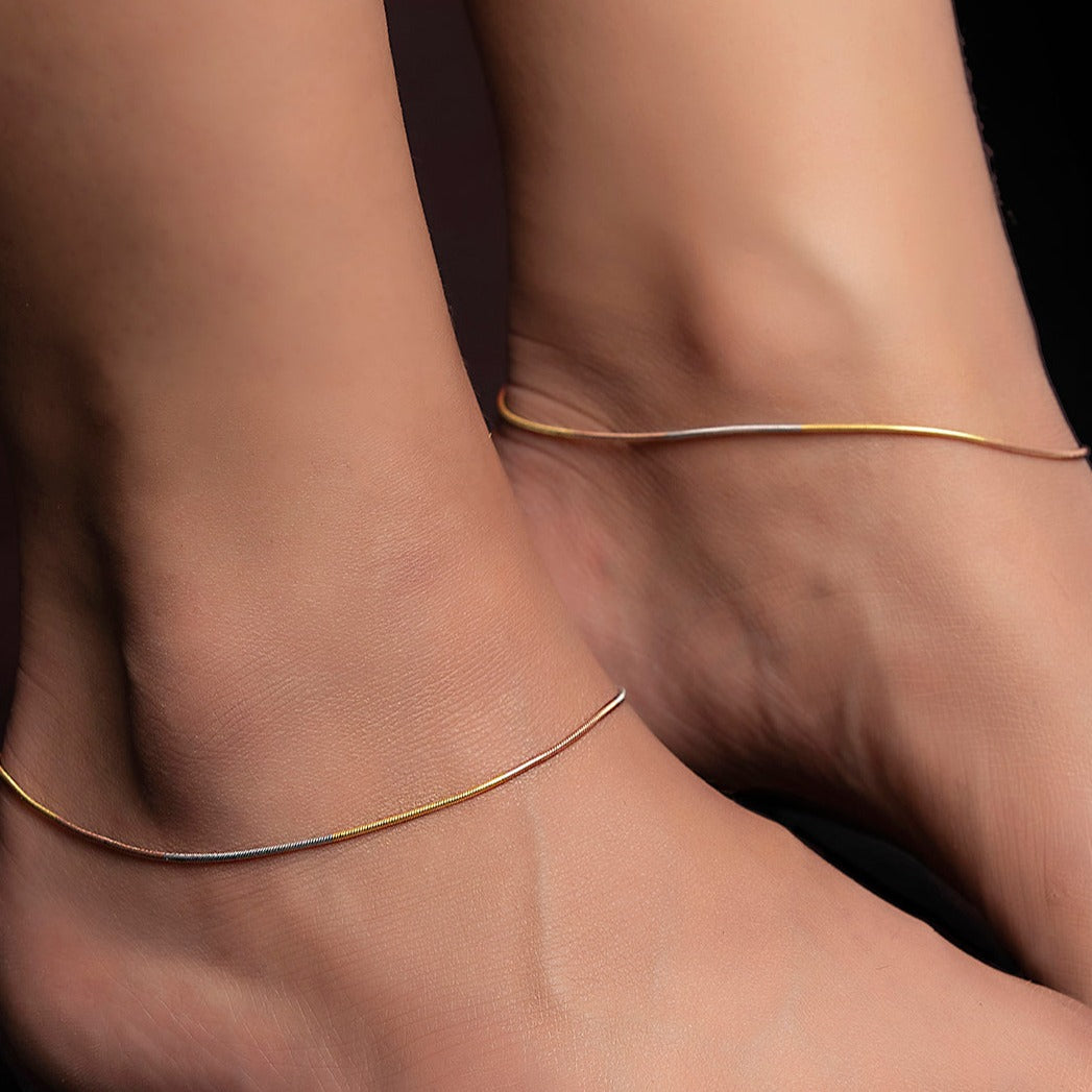 Minimal Chain Triple Tone  925 Sterling Silver Anklet