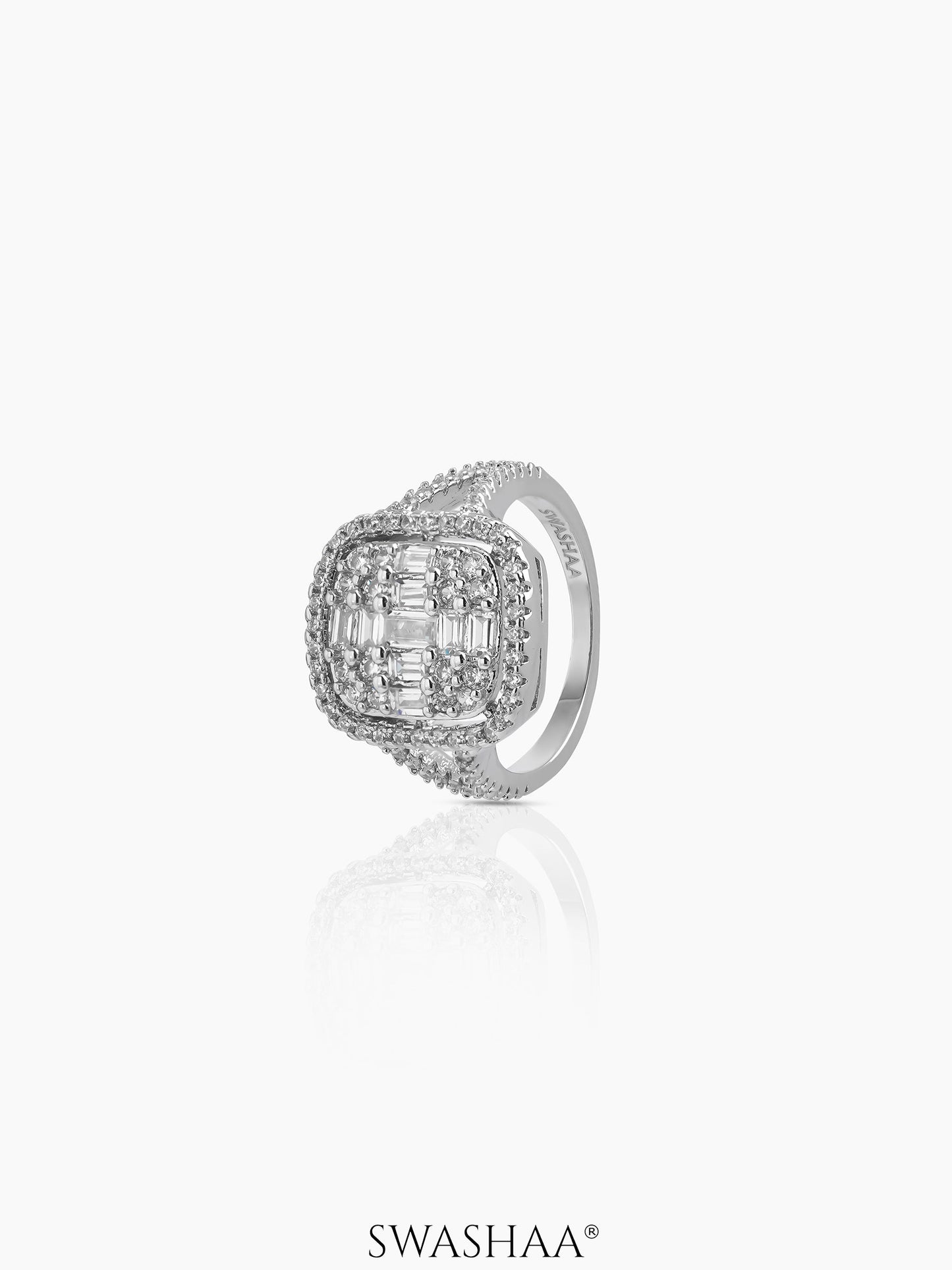 Zerina Cushion Rectangular Silver Diamond Solitaire Women's Ring