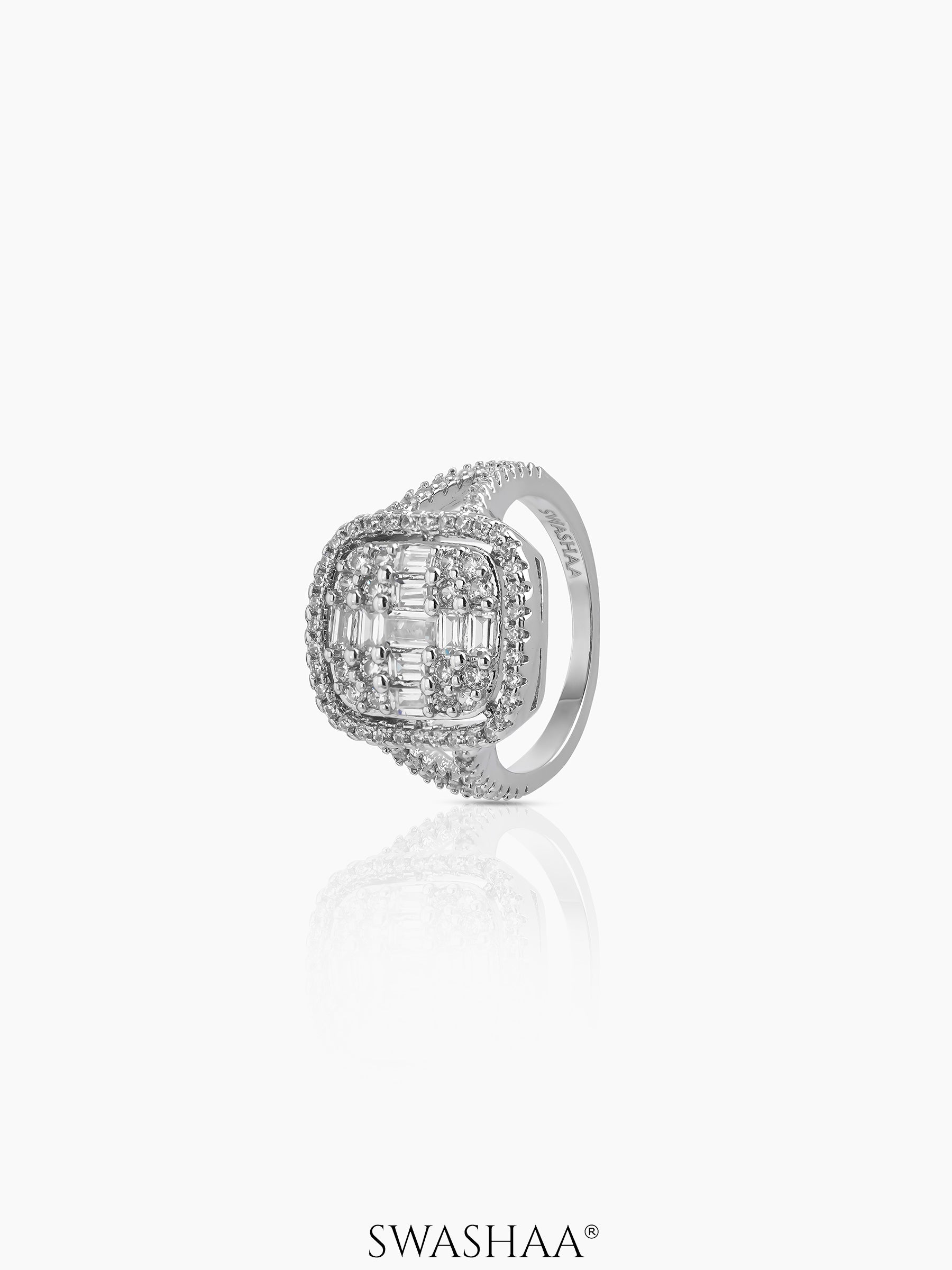 Zerina Cushion Rectangular Silver Diamond Solitaire Women's Ring