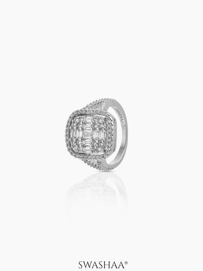 Zerina Cushion Rectangular Silver Diamond Solitaire Women's Ring
