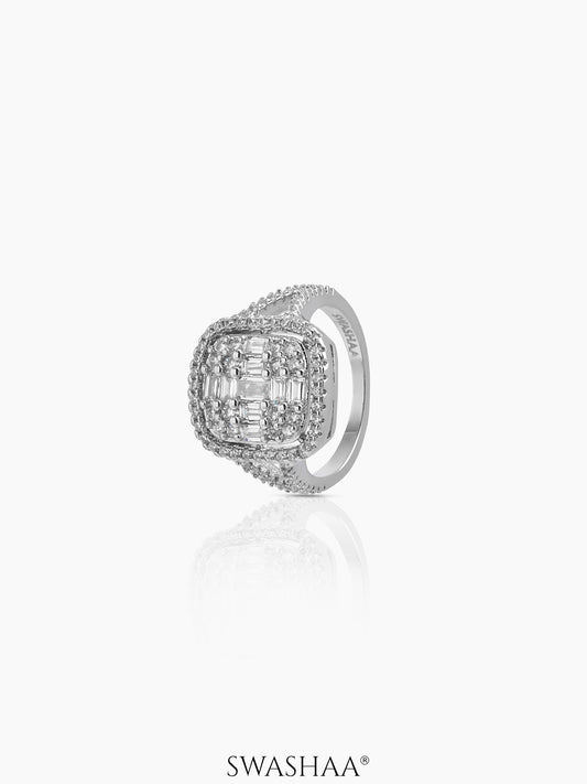 Zerina Cushion Rectangular Silver Diamond Solitaire Women's Ring