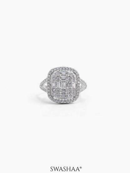 Zerina Cushion Rectangular Silver Diamond Solitaire Women's Ring