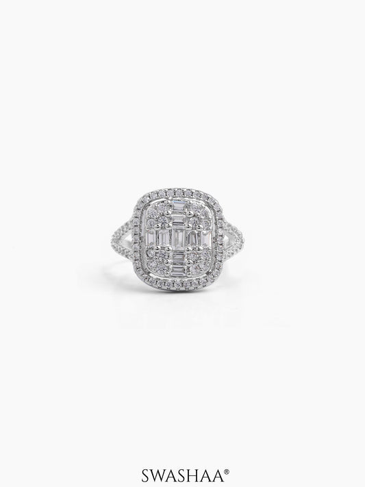 Zerina Cushion Rectangular Silver Diamond Solitaire Women's Ring