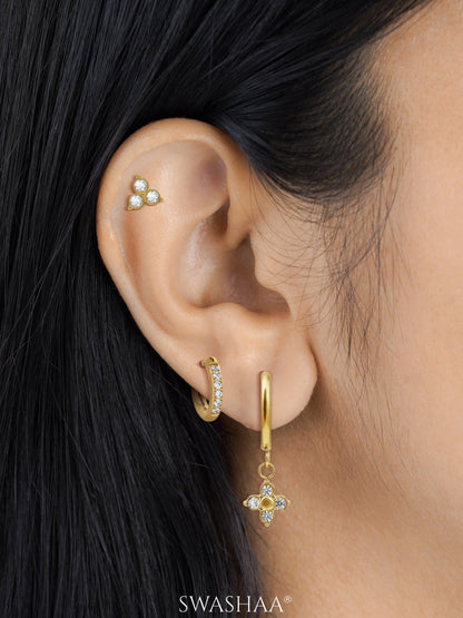 Zinia Diamond Floral Drop Charm 18K Gold Plated Earrings Set