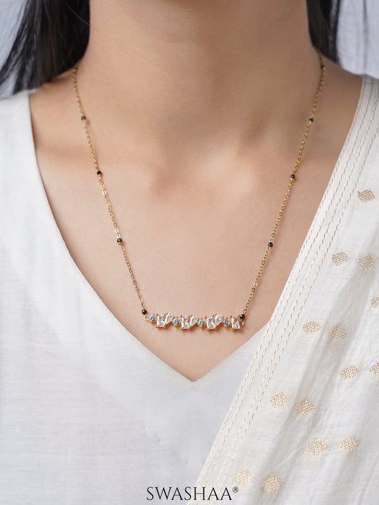 Zivelle Sparkling Diamonds Solitaire Cluster Bar 18K Gold Plated Mangalsutra
