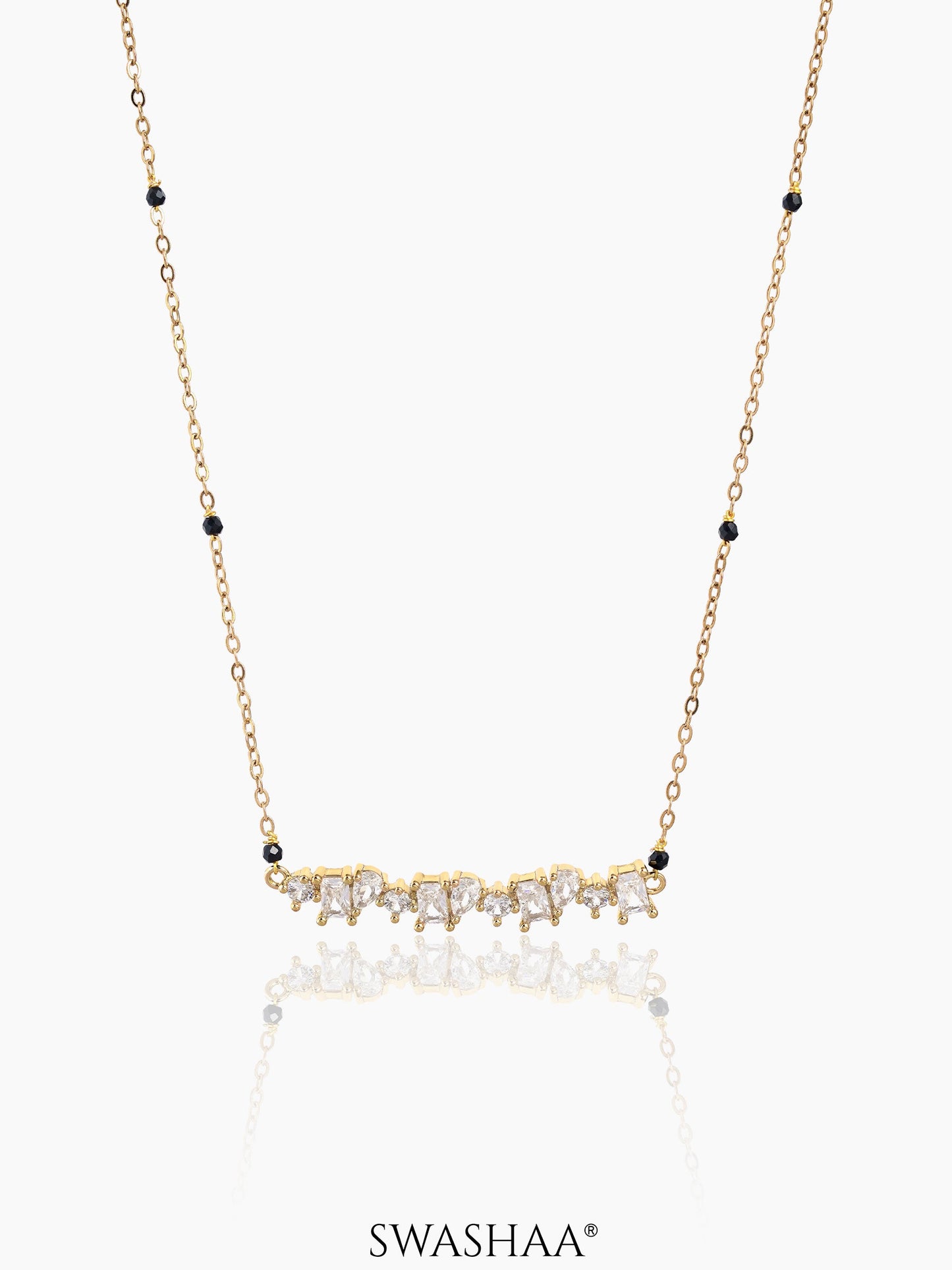 Zivelle Sparkling Diamonds Solitaire Cluster Bar 18K Gold Plated Mangalsutra