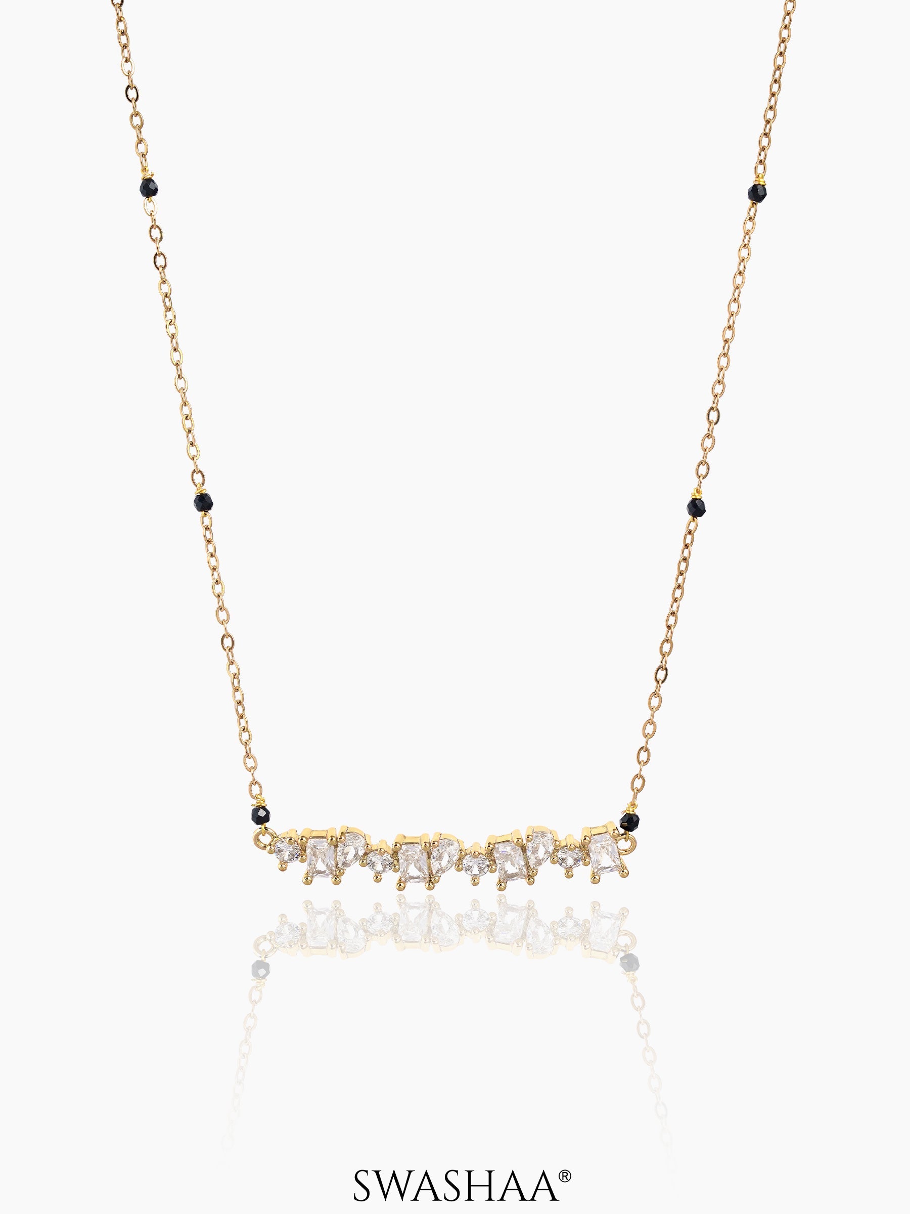 Zivelle Sparkling Diamonds Solitaire Cluster Bar 18K Gold Plated Mangalsutra