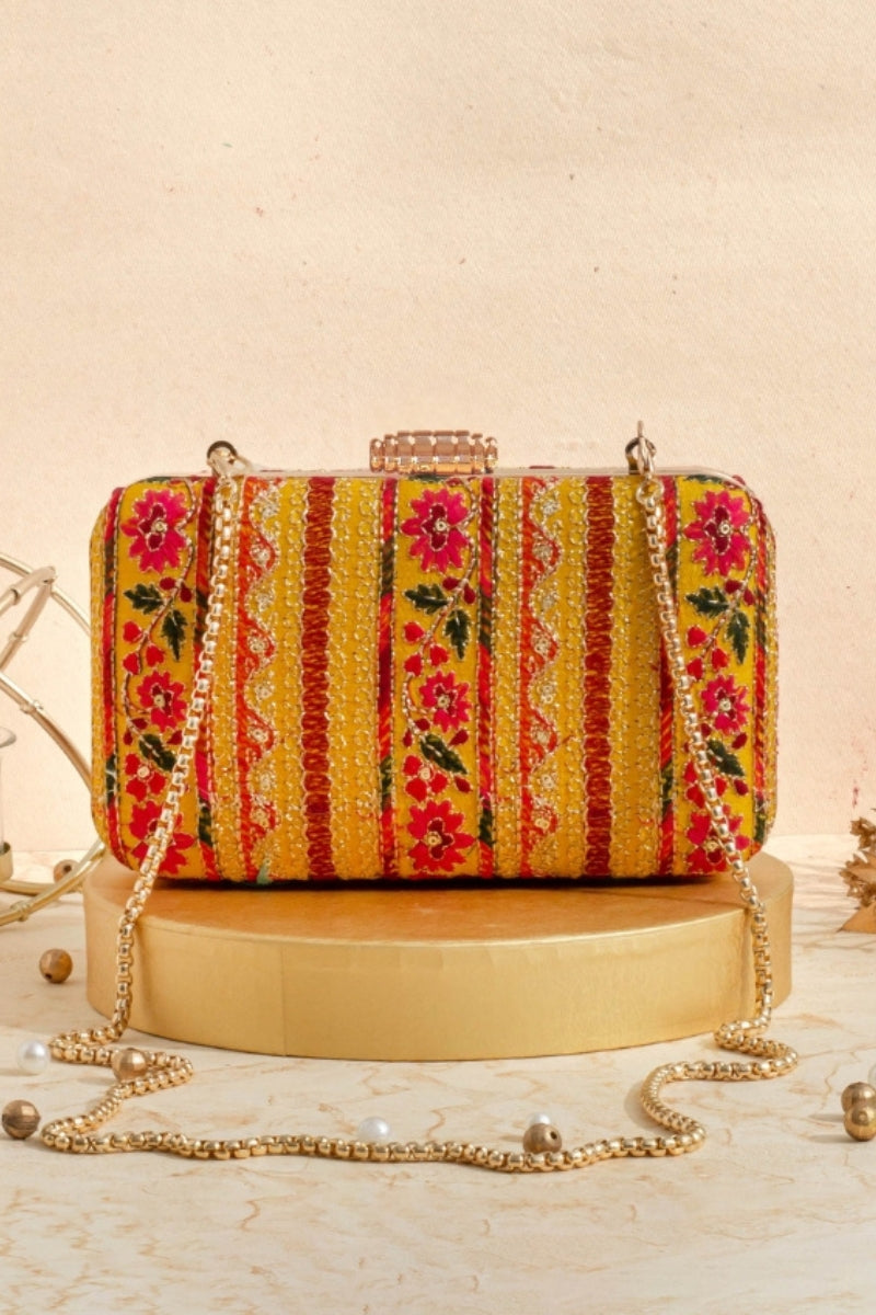 Zuri Box Clutch - Mustard