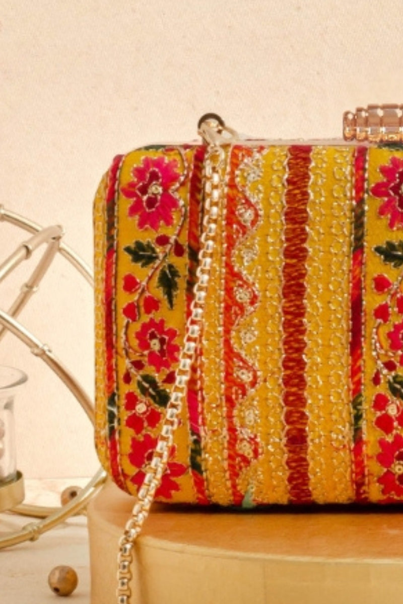 Zuri Box Clutch - Mustard